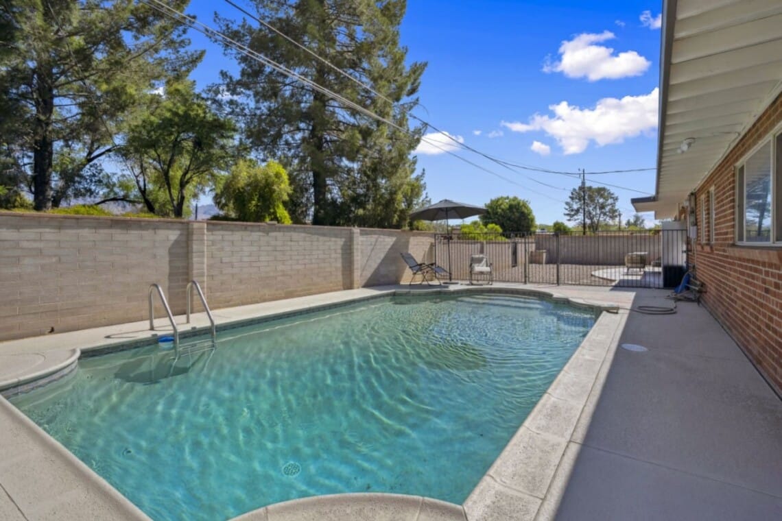 Private pool behind the brick home at Boho on Bermuda, a Tucson, AZ vacation rental